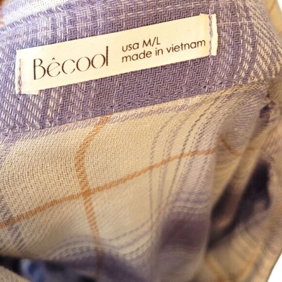 BeCool Lavender Plaid Boyfriend Button Up Drop Shoulder Flannel Shirt - Picture 3 of 5